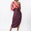 Purple Dual Floral And Leheriya Print With Hand Micro Pleated Sari Style Dress -Incasee Ceantral s3084mr1
