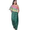 Pink And Teal Embroidered One Shoulder Top And Drape Skirt -Incasee Ceantral sbdf0291