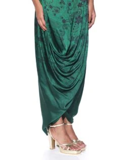 Pink And Teal Embroidered One Shoulder Top And Drape Skirt -Incasee Ceantral sbdf0295