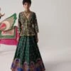 Bottle Green Embroidered Peplum Top & Lehenga Set -Incasee Ceantral sbdf0371