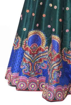 Bottle Green Embroidered Peplum Top & Lehenga Set -Incasee Ceantral sbdf0375