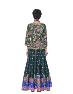Bottle Green Embroidered Peplum Top & Lehenga Set -Incasee Ceantral sbdf037b