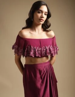 Off-Shoulder Top & Skirt In Wine -Incasee Ceantral sk732wine4
