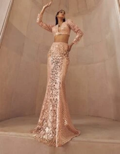 Rose Gold Solarium Hand Embellished Blouse And Skirt Set -Incasee Ceantral solariumo3