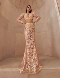 Rose Gold Solarium Hand Embellished Blouse And Skirt Set -Incasee Ceantral solariumo4