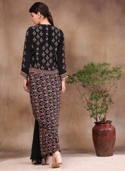Black Printed Drape Skirt Paired With Zipper Jacket -Incasee Ceantral sp3324 b