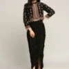 Black Ethnic Folklore Printed Top With Drape Skirt -Incasee Ceantral sp3404 1