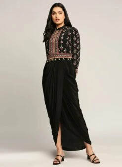Black Ethnic Folklore Printed Top With Drape Skirt -Incasee Ceantral sp3404 3