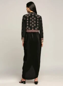 Black Ethnic Folklore Printed Top With Drape Skirt -Incasee Ceantral sp3404 b