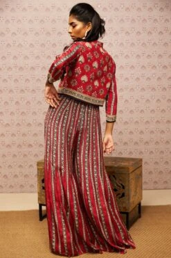 Red Sarouk Embroidered Jumpsuit With Jacket -Incasee Ceantral sp3629b