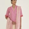 Gingham Pink Fine Silk Khadi Shirt Blouse 2 Gingham Pink Fine Silk Khadi Shirt Blouse -Incasee Ceantral ss230341
