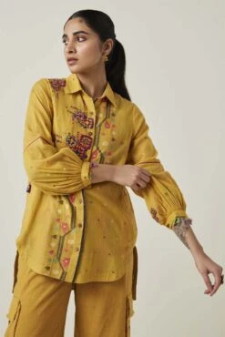 Yellow Gulzaar High Low Shirt -Incasee Ceantral ss2305d4