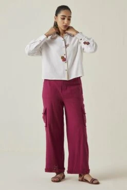 White Gulzaar Khadi Crop Shirt -Incasee Ceantral ss2308a2