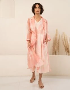 Pink Organza Printed Jacket And Printed Jumpsuit -Incasee Ceantral ss23jj62