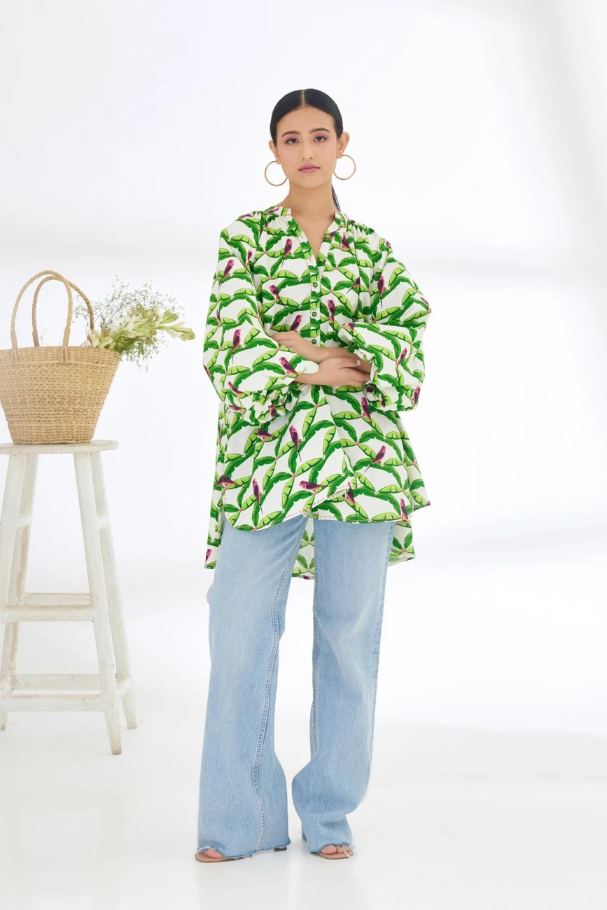 Off-White Parakeet Print Shirt Dress 3 Off-White Parakeet Print Shirt Dress