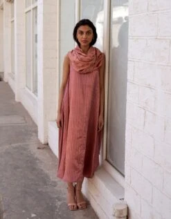 Holly Old Rose Stripe Print V Neck Dress -Incasee Ceantral ss23st013