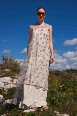 Printed Crepe Off Shoulder Jumpsuit With Cape -Incasee Ceantral ssaw23102