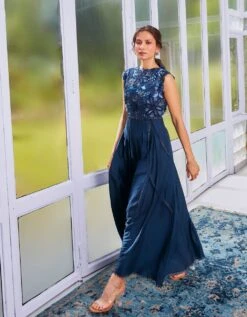 Deep Blue Jumpsuit With Embroidered Body