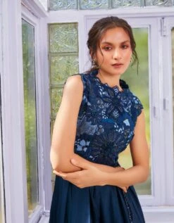 Deep Blue Jumpsuit With Embroidered Body -Incasee Ceantral svaaw22j01b