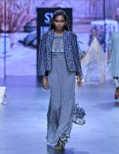 Blue Geometric Print Yoke Style Jumpsuit With Textured Noor Jacket -Incasee Ceantral svalfw23k58b 1