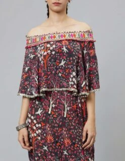 Concrete Jungle Print Off-Shoulder Jumpsuit With Attached Cape -Incasee Ceantral svass23k33d5