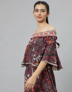 Concrete Jungle Print Off-Shoulder Jumpsuit With Attached Cape -Incasee Ceantral svass23k33d6