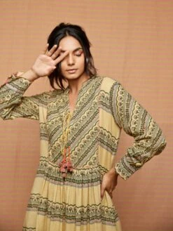 Green And Beige Etta Gathered Dress/Tunic -Incasee Ceantral svj60183