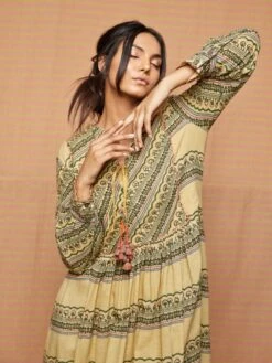 Green And Beige Etta Gathered Dress/Tunic -Incasee Ceantral svj60184