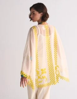 Ivory Tablemat Shirt With Applique And Cutwork -Incasee Ceantral tms100394