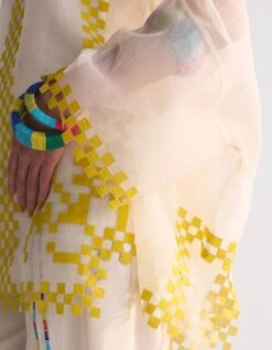 Ivory Tablemat Shirt With Applique And Cutwork -Incasee Ceantral tms100395