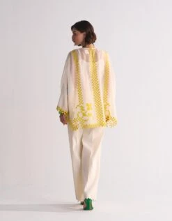 Ivory Tablemat Shirt With Applique And Cutwork -Incasee Ceantral tms10039b