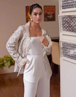 White Frost Hand Embroidered Jacket With Jumpsuit 8 White Frost Hand Embroidered Jacket With Jumpsuit -Incasee Ceantral tt1162drle112