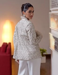 White Frost Hand Embroidered Jacket With Jumpsuit 11 White Frost Hand Embroidered Jacket With Jumpsuit -Incasee Ceantral tt1162drle11b