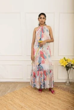Multi Color Multicolour Amoeba Printed Maxi Dress