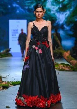 Black & Red Embroidered Lehenga Set