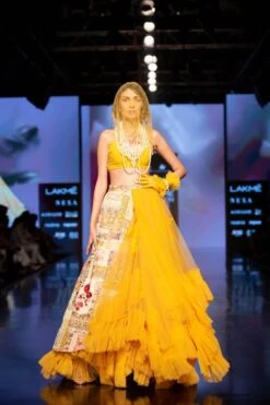 Yellow Ruffle Multi Patch Skirt And Bralette