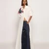 Maxi Length Shirt Dress With Hand Embroidered Mirrors, Tassles And Thread Work Shoulder Detailing