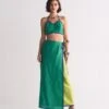 Green Colour Blocked Wrap Skirt 2 Green Colour Blocked Wrap Skirt -Incasee Ceantral wak100271