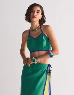Green Colour Blocked Wrap Skirt -Incasee Ceantral wak100274