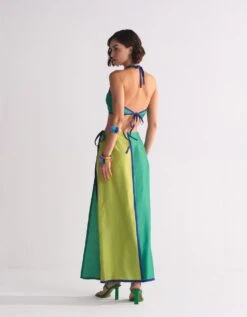 Green Colour Blocked Wrap Skirt -Incasee Ceantral wak10027b