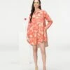 Rainforest Oversized Shirt Coral Cotton Silk Check -Incasee Ceantral ws470csc5571