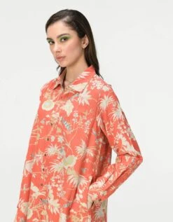 Rainforest Oversized Shirt Coral Cotton Silk Check -Incasee Ceantral ws470csc5573