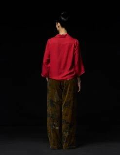 Cuban Ribbed Shirt Red Cotton Silk Twill -Incasee Ceantral ws474ct72b