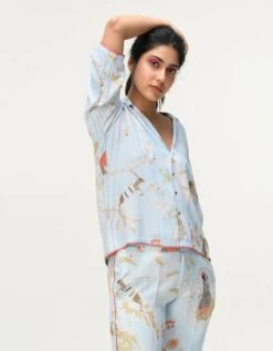 Rainforest Cuban Ribbed Shirt Ice Blue Cotton Silk Twill -Incasee Ceantral ws477ct5563