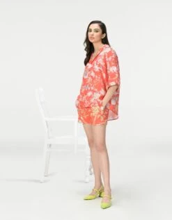 Rainforest Oversized Bush Shirt Coral Linen -Incasee Ceantral ws479li5572