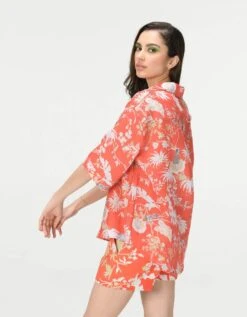 Rainforest Oversized Bush Shirt Coral Linen -Incasee Ceantral ws479li5574