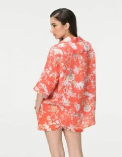 Rainforest Oversized Bush Shirt Coral Linen -Incasee Ceantral ws479li557b