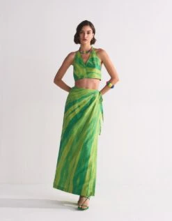 Green Diagonal Dyed Wrap Skirt