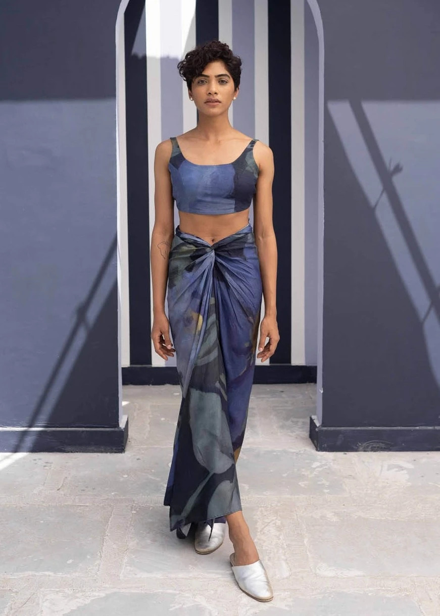 Midnight Blue Floral Printed Babka Skirt Set 3 Midnight Blue Floral Printed Babka Skirt Set