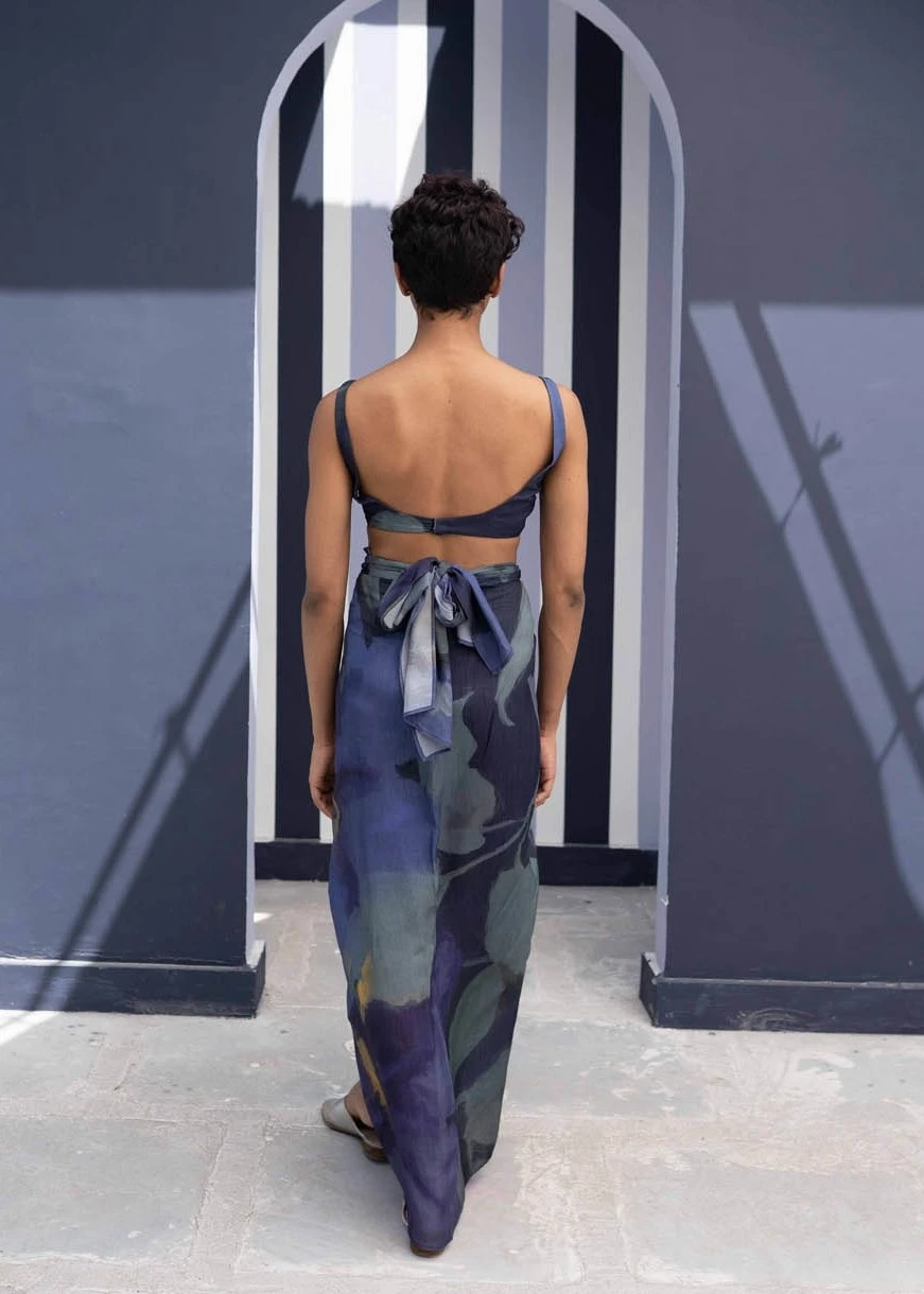 Midnight Blue Floral Printed Babka Skirt Set 4 Midnight Blue Floral Printed Babka Skirt Set - Image 2